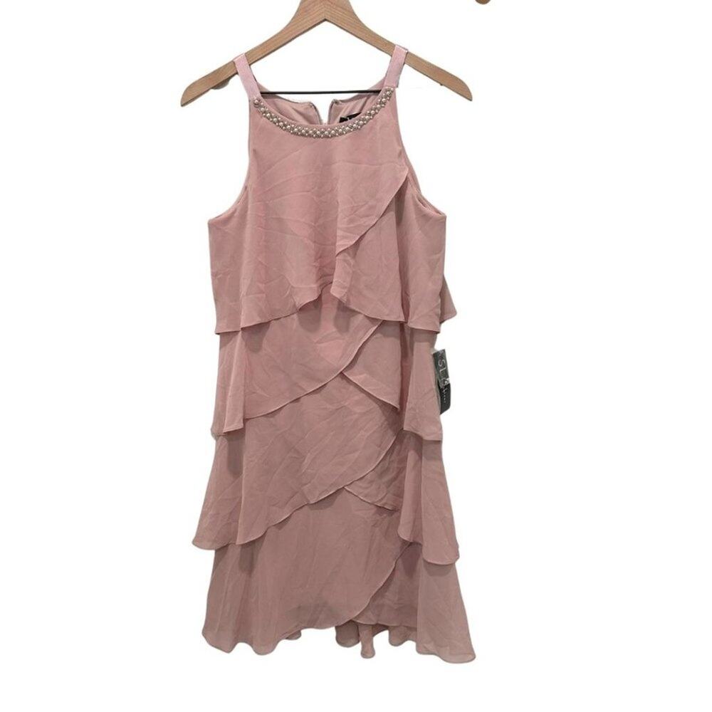 S.L. Fashion Sleeveless Chiffon Tiered Cocktail Dress Faded Rose 12 - Picture 2 of 11